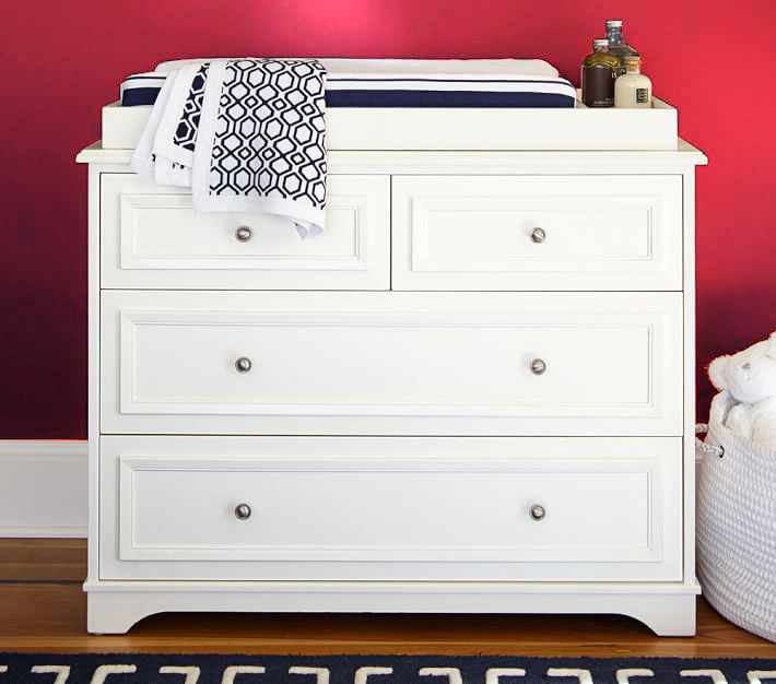 Mango Wood Norto Extra Wide Dresser & Topper Set with Topper Mattress Changing pad is Also Included/White Color