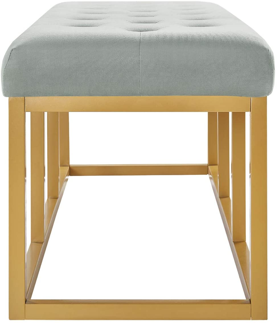 Tufted Long Upholstered Velvet and Metal Bench
