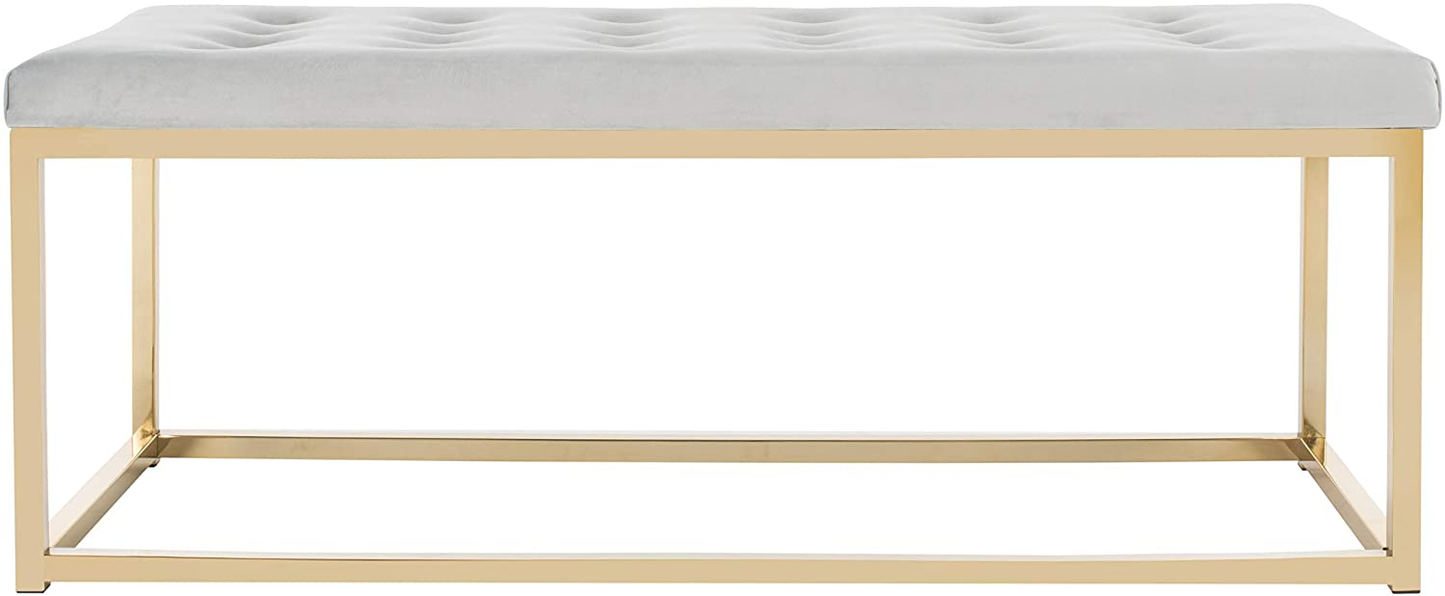 Modern Tufted Upholstered Velvet and Metal Bench Ottoman