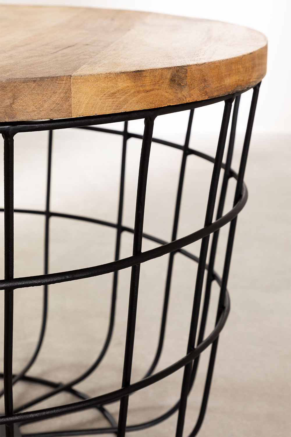Round Solid Wood Top with Metal Base Coffee Table (Mango Wood - Natural + Black Powder Coated)