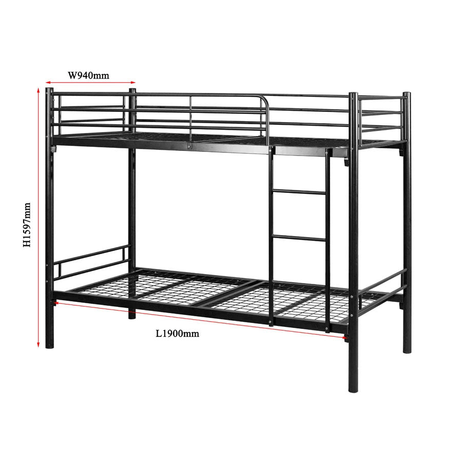 Rylan Single Size Metal Kids Bunk Bed Without Storage Single Bed Furniture for Bedroom Living Room Home (Mild Steel - Black Powdercoated)