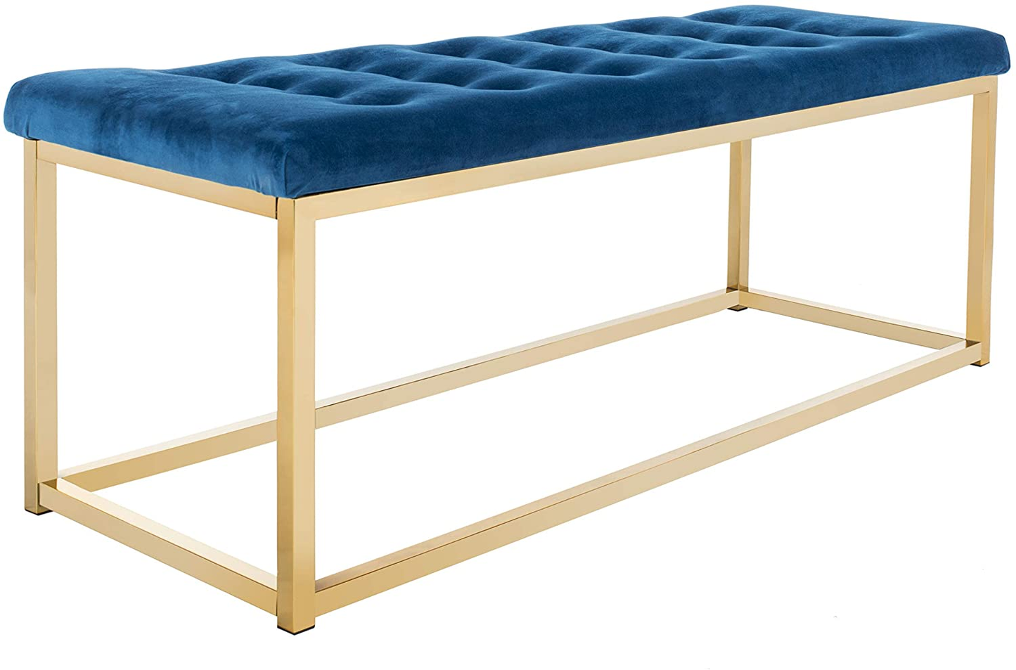 Modern Tufted Upholstered Velvet and Metal Bench Ottoman
