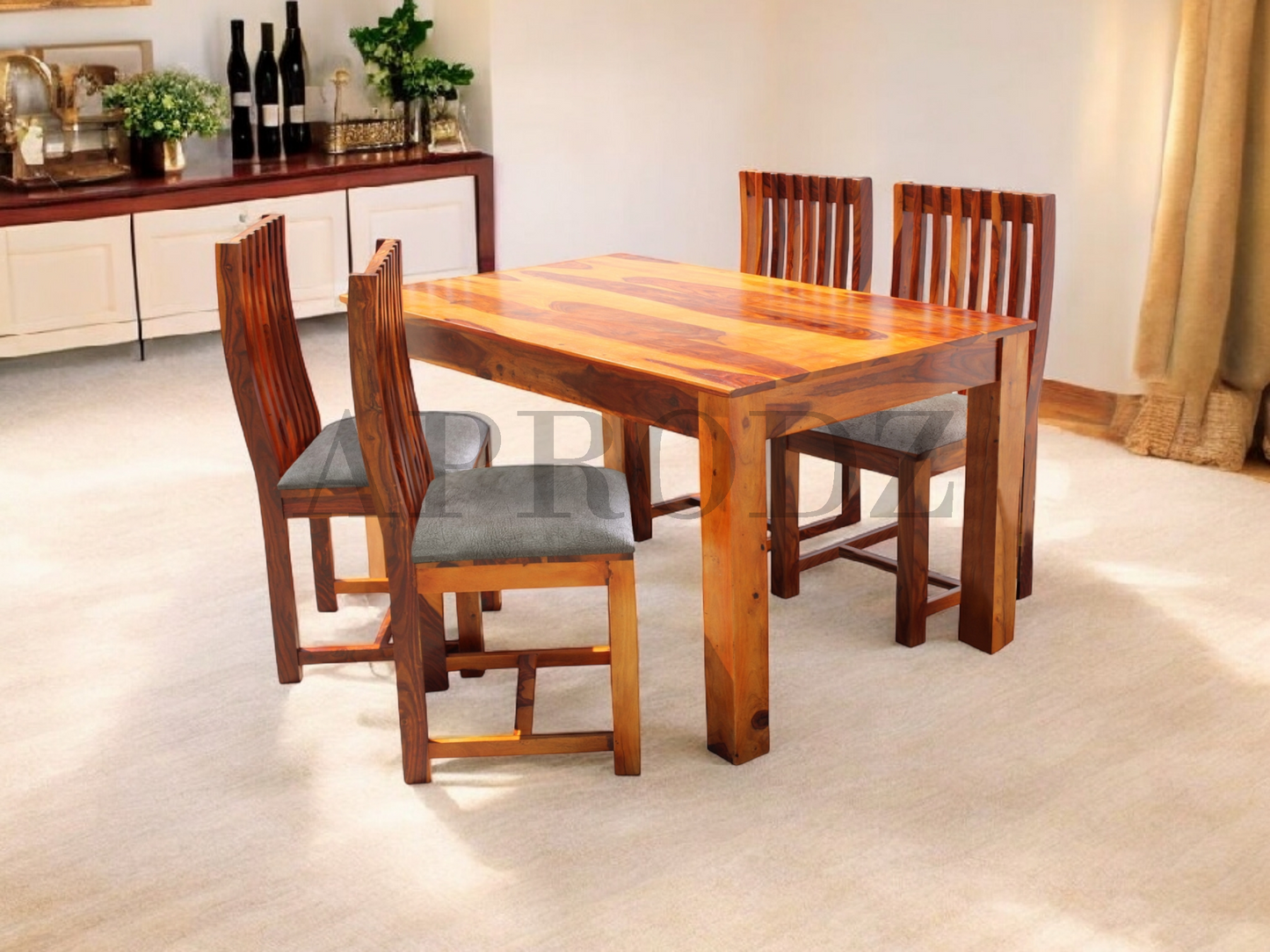 Sheesham Wood and Upholstered Epso 4 Seater Dining Table Set for Home and Living Rooms | Dining Furniture