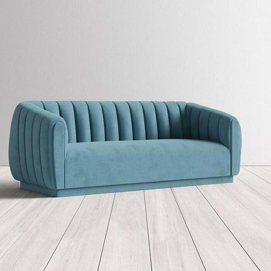 Modern Serene Velvet 3-Seater Sofa – Turquoise Blue, Curved Backrest, Upholstered Sofa for Living Room