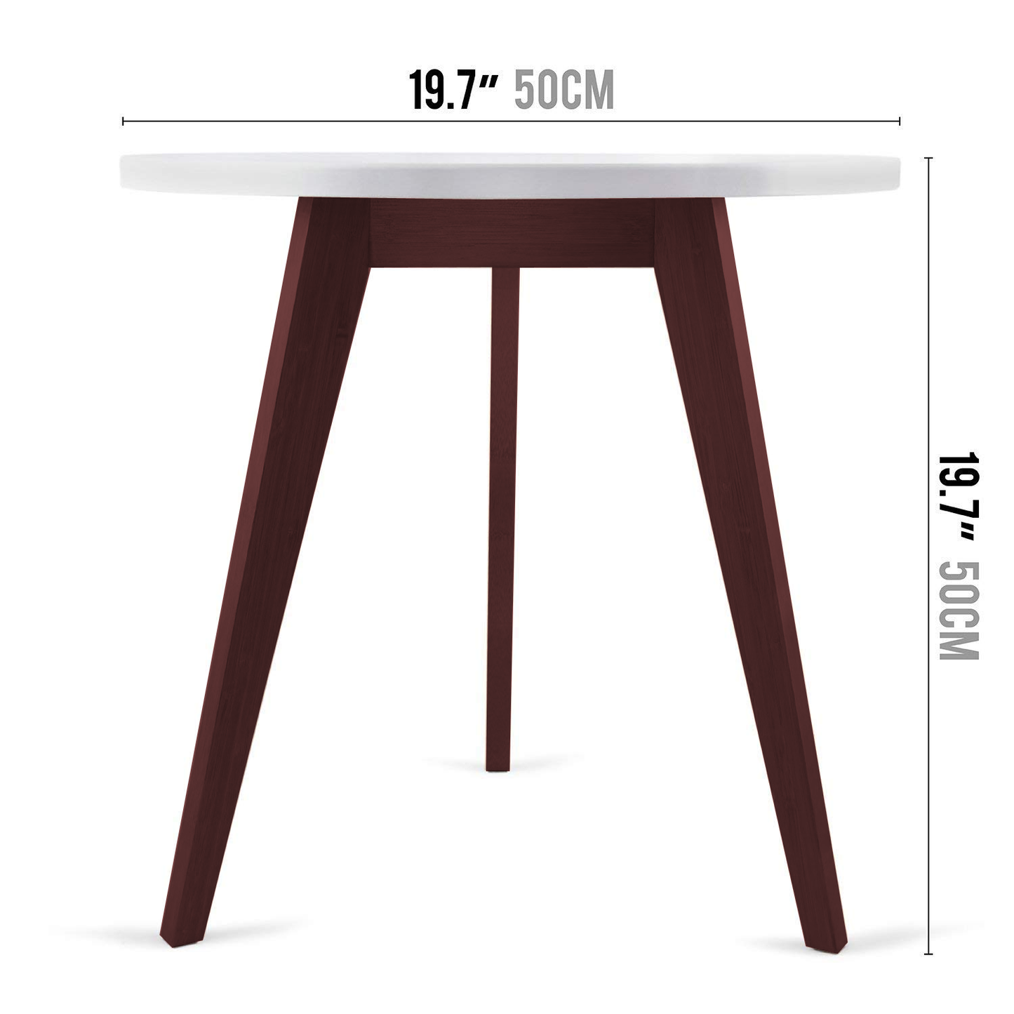 Mid-Century Modern End Table White Round Tabletop & 3 Acacia Legs
