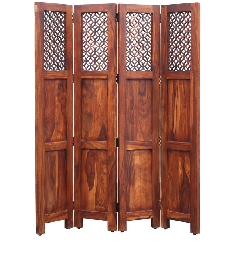 Durque 4 Panel Room Divider - Honey Oak