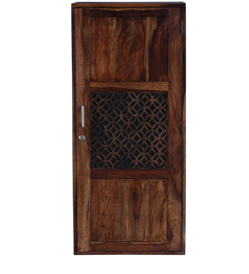Durque Sheesham Wood Single Door Wardrobe- Provincial Teak Finish