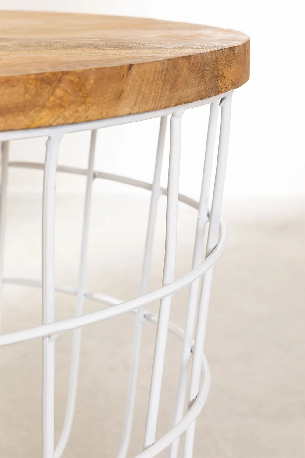 Round Solid Wood Top with Metal Base Coffee Table (Mango Wood - Natural + Black Powder Coated)