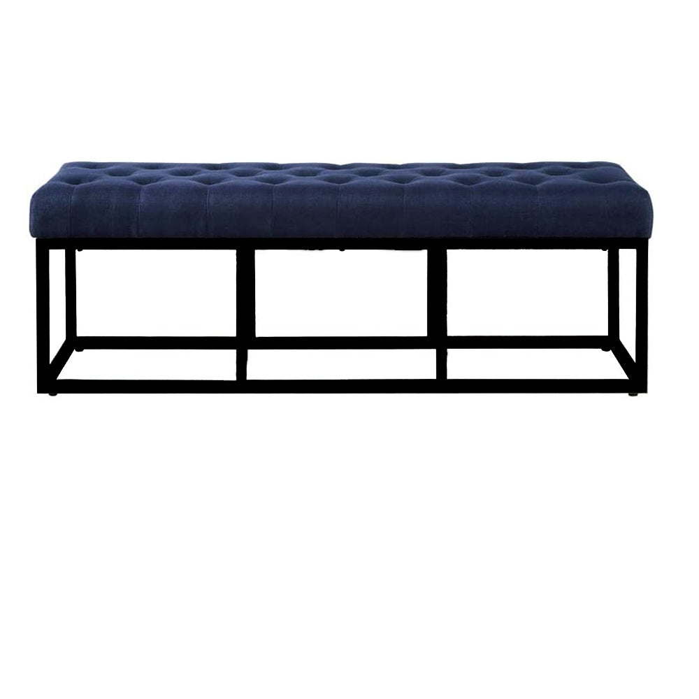 Tufted Long Upholstered Velvet and Metal Bench