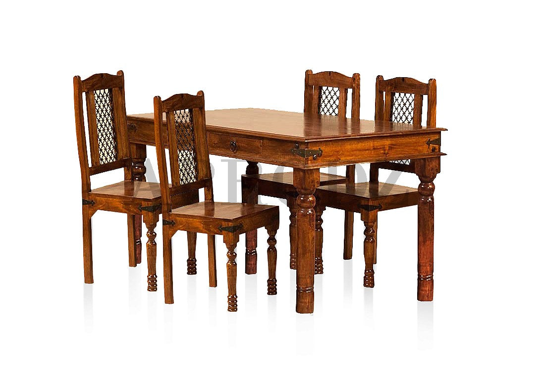 Sheesham Wood Reyk 4 Seater Dining Table Set for Home Dining Room Furniture