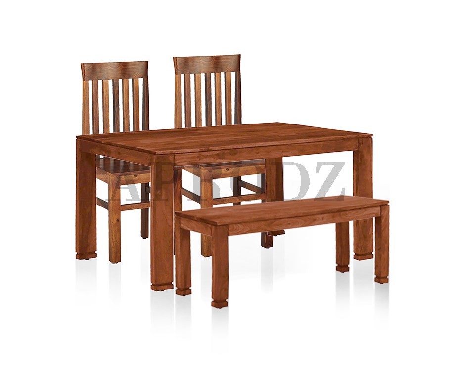 Sheesham Wood Salvador 4 Seater Dining Table Set with 1 Bench and 2 Chair for Home | Dining Furniture