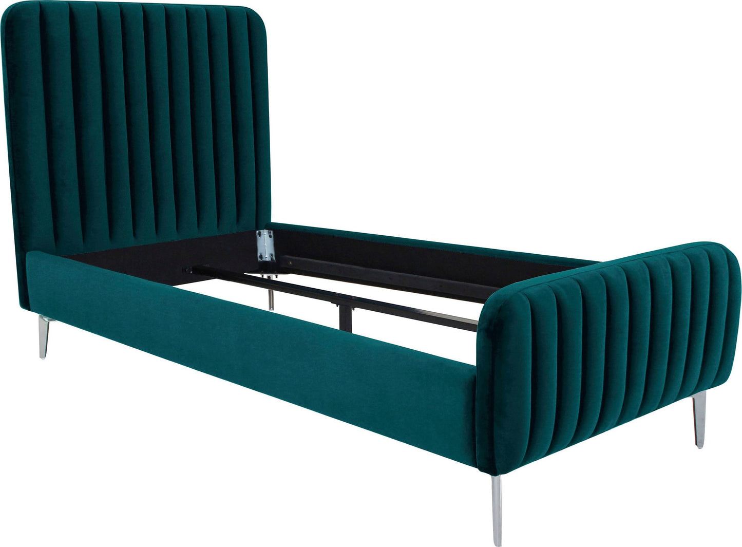 Fluted Velvet Upholstered Bed – Premium Platform Bed with Metal Feet & Luxurious Comfort for Bedroom & Home