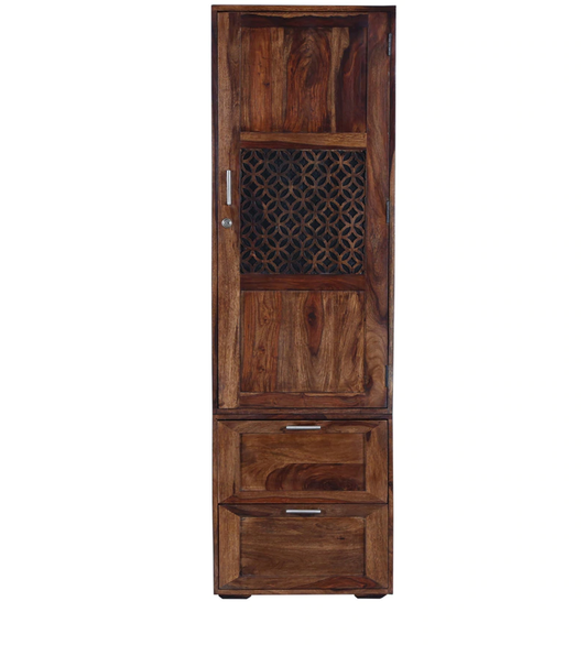 Durque Sheesham Wood Single Door Wardrobe- Provincial Teak Finish