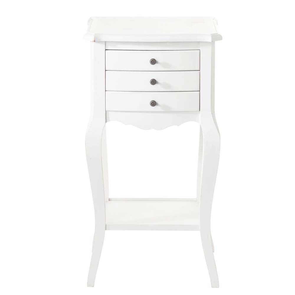 Solid Wood Piura Three Drawer Selves Bedside Storage Table for Bedroom | White Finish