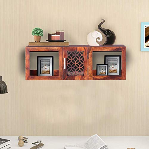 Durque Sheesham Wood Floating Box Wall Shelf - Honey Oak Finish