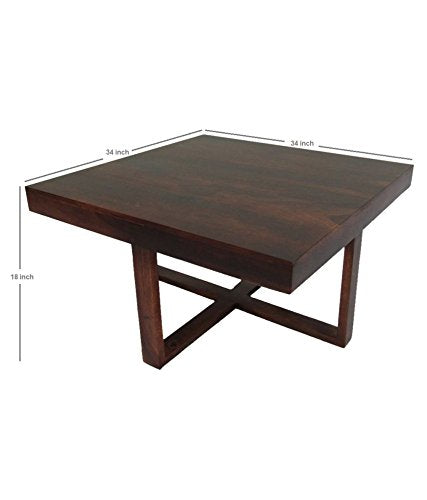 Sheesham Wood Square Coffee Table for Living Room | Center Table for Home | with 4 Stools | Dark Brown, White Cushion