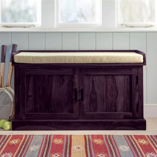 APRODZ Plata Small Shoe Rack Wooden Multipurpose Storage Cabinet with Seat (Teak Finish)