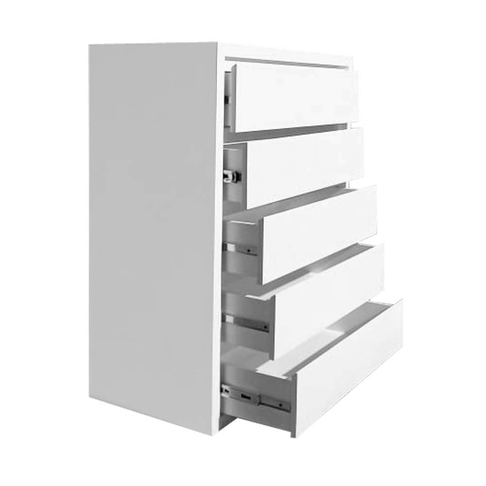 APRODZ Mango Wood Warsaw Chest of 5 Drawers Storage Dresser for Living Room Furniture (White Finish)