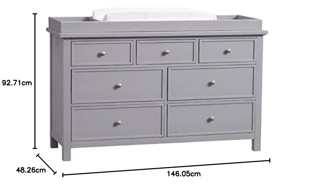Mango Wood Norto Extra Wide Dresser & Topper Set with Topper Mattress Changing pad is Also Included- Grey