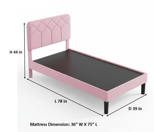 Platform Bed Frame with Velvet Upholstered Headboard and Wooden Slats Support, Mattress Foundation/No Box Spring Needed,
Pink Fabric + Leg Wood Black