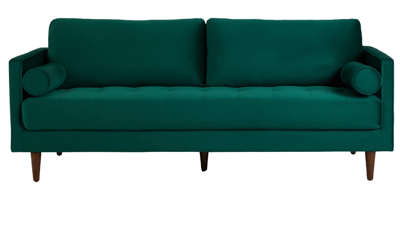 APRODZ MidCen Wooden 3 Seater Sofa Set with High-Density Comfortable Foam for Home & Living Room (Upholstered- Dark Green Velvet Fabric)
