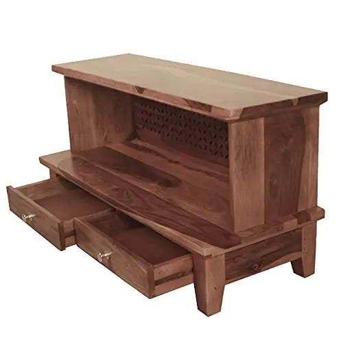 Wooden Pooja Temple – Solid Wood Floor-Mount, Polished Finish, 88.9 × 35.6 × 45.7 cm, Living Room Mandir