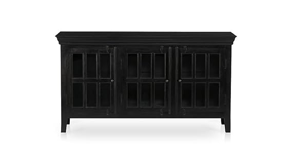 Mango Wood Entertainment 3 Door TV Stand Cabinet Unit for Living Room | Black Finish