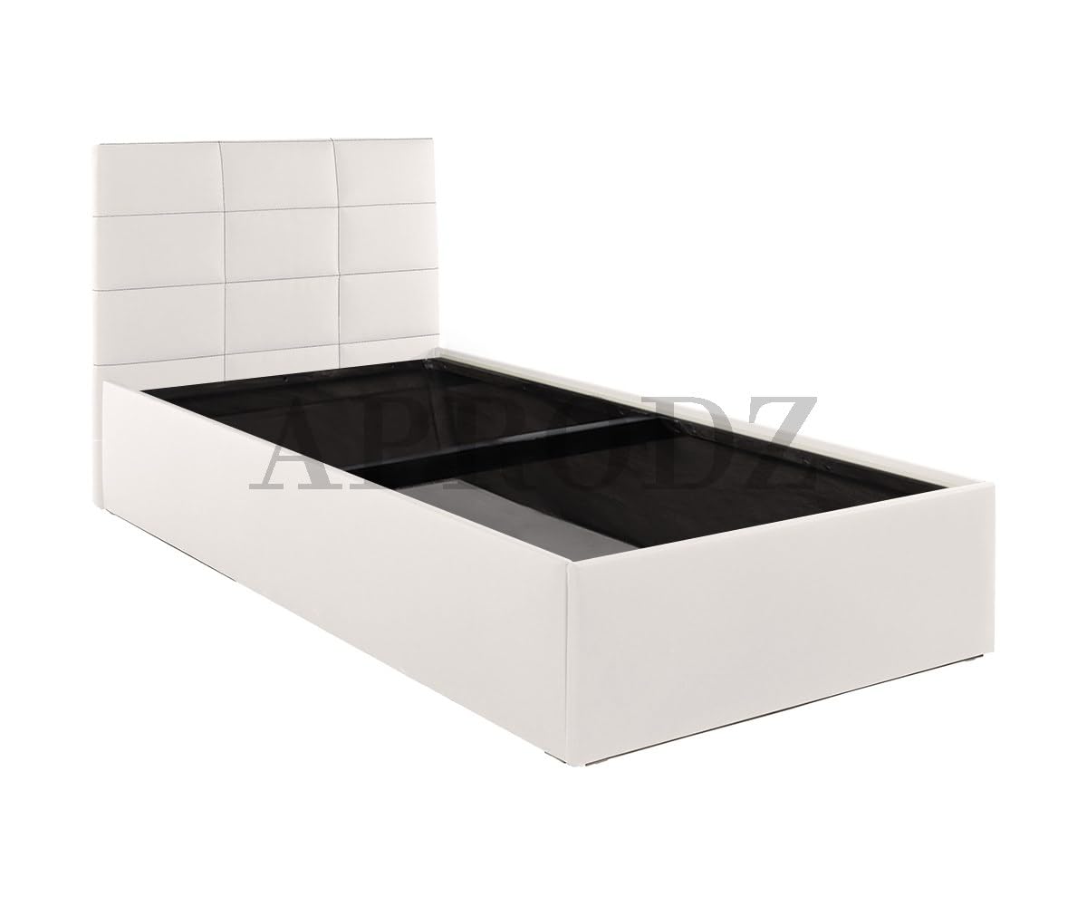 APRODZ Upholstered Single Size Bed with Box Storage (White Leatherette)