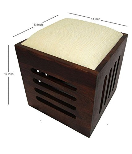 Solid Wood 4 Seater Coffee Table Stool Set for Home | Dark-Walnut