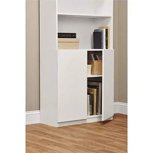 Mango Wood Recta Bookcase with Cabinet for Living Room | White