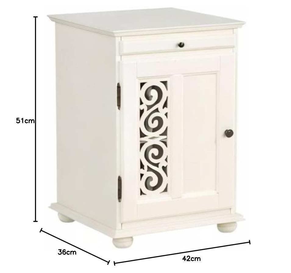 Mango Wood Dolega One Door and One Darwer Bedside Storage Table for Living Room | White Finish
