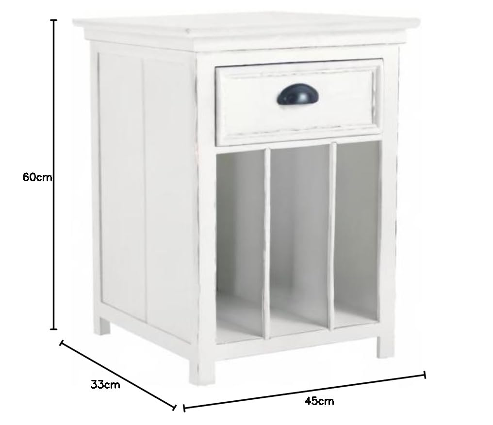 Solid Wood Hayes One Drawer Selves Bedside Storage Table for Bedroom | White Finish