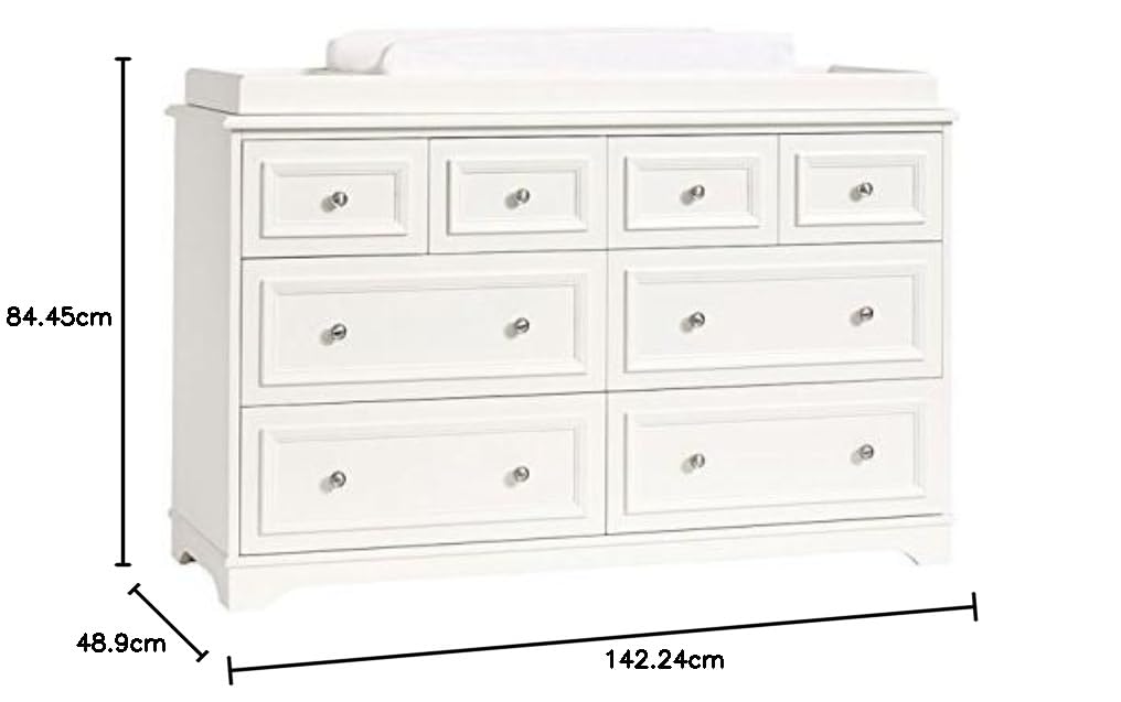 Mango Wood Norto Extra Wide Dresser & Topper Set with Topper Mattress Changing pad is Also Included -White