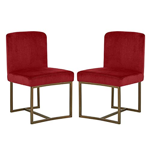 Eastern Modern Dining Room Kitchen Chairs, Velvet, 32 Inch Height, Set of 2, Blue, Bronze Metal