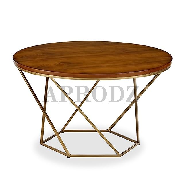 Stylish Round Coffee Table Set | 2-Piece Nesting Tables with Sturdy Geometric Design & Gold Metal Frame for Home & Living Room (Gold & Antique Brown)