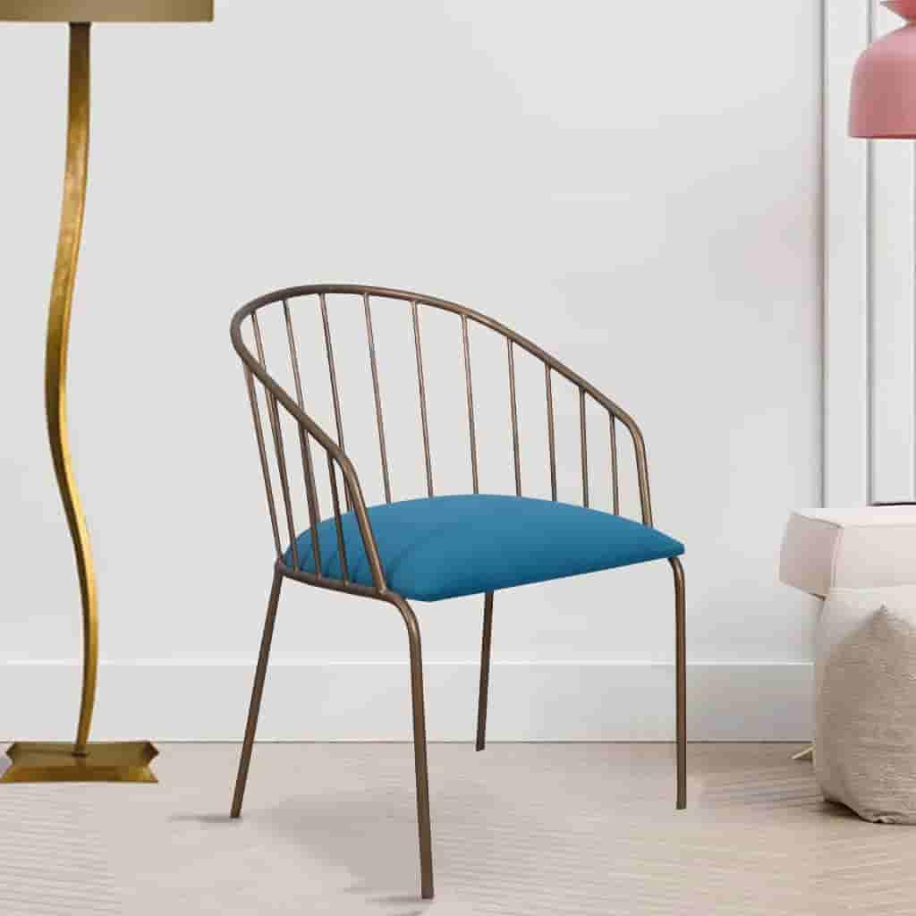 Kampi Upholstered Velvet and Metal Dining Outdoor Restaurant Chair Set for Home | Set of 2 Chair | Light Blue + Gold Powdercoated Finish