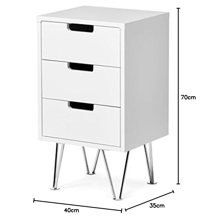 Mango Wood Duba Three Drawer Bedside Storage Table for Living Room | White Finish
