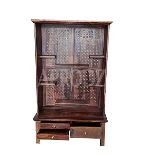 Sheesham Wood Temple with 3 Drawer for Pooja Room | Temple for Home | Pooja Mandir (Rosewood - Natural)