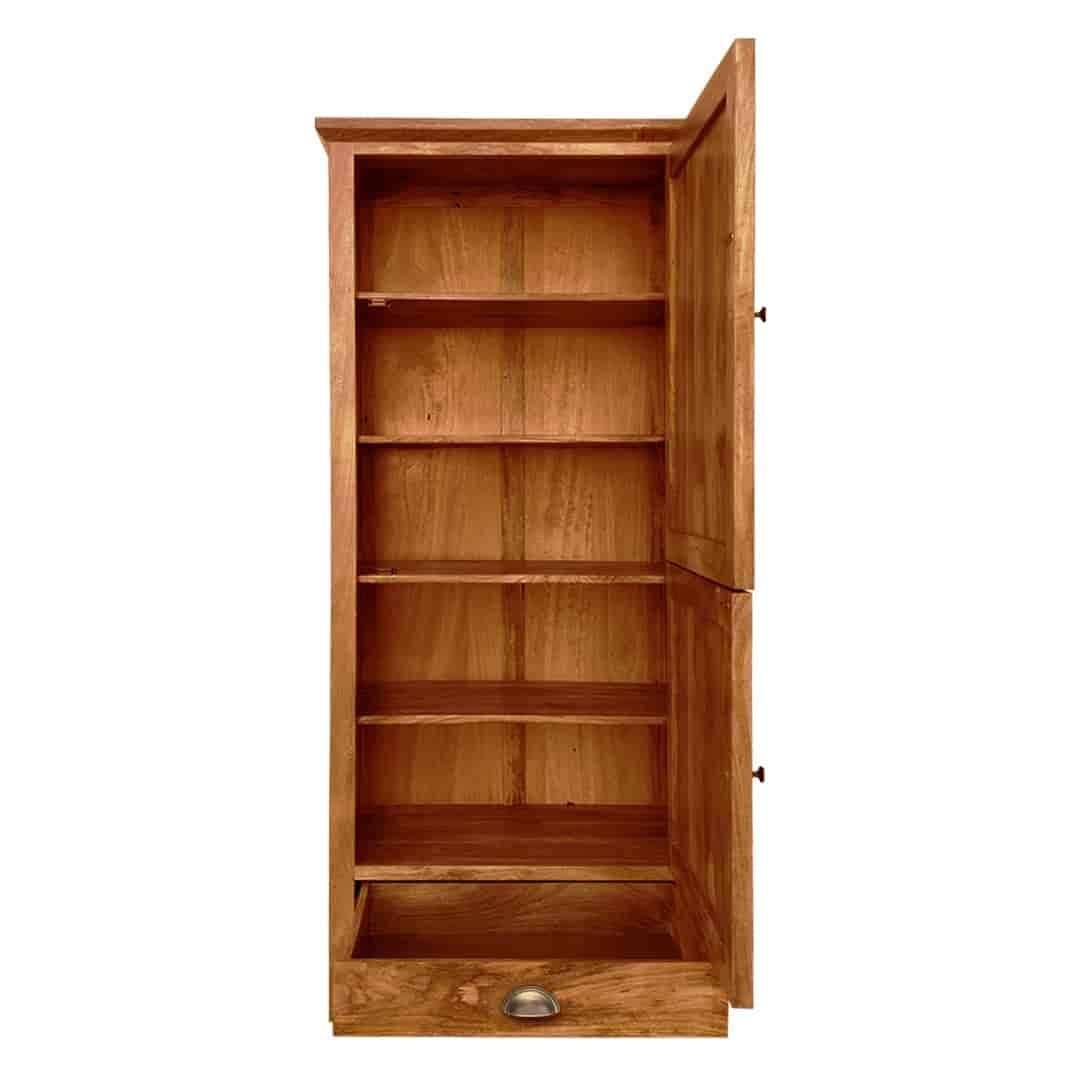 Mango Wood Wardrobe – Solid Wood 2-Door Almirah with Shelves & Hanging Rod for Bedroom Storage – Natural Finish Wooden Wardrobe Closet