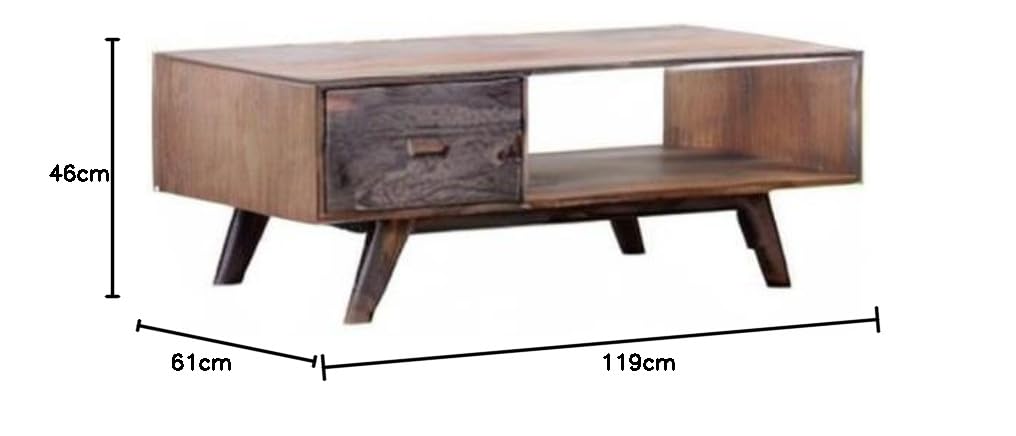 Sheesham Wood Juma Stylish Coffee Table with Drawer for Living Room | Center Table for Home | Brown Finish