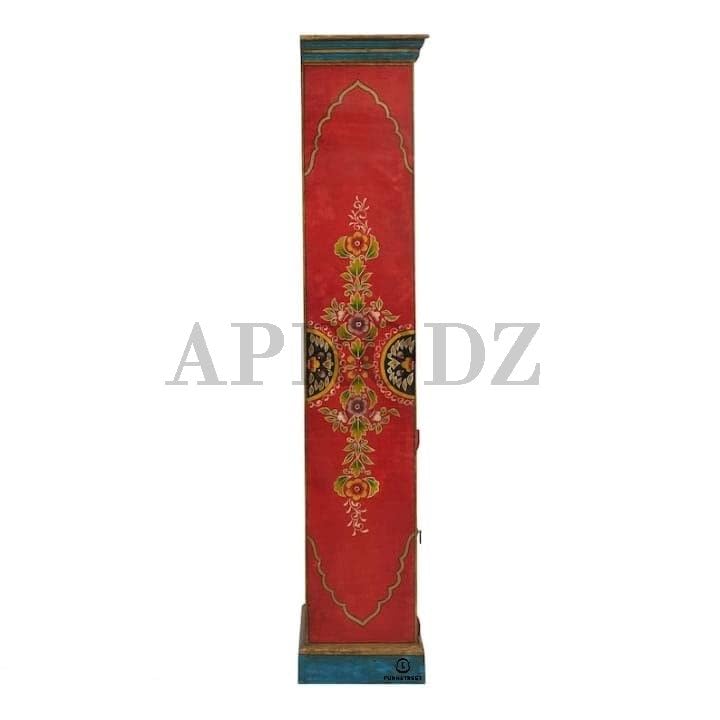 Wooden Elephant Flower Painted Bookshelf Corner Home Décor Bookcase Self Storage Stand Fine Work Painted Furniture (Multicolor)