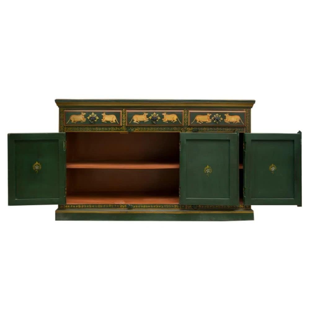 APRODZ Wooden Handpainted Cabinet | Cabinet for Storage Wooden Furniture | Radha Krishna Sideboard | Bedroom | Mango Wood..