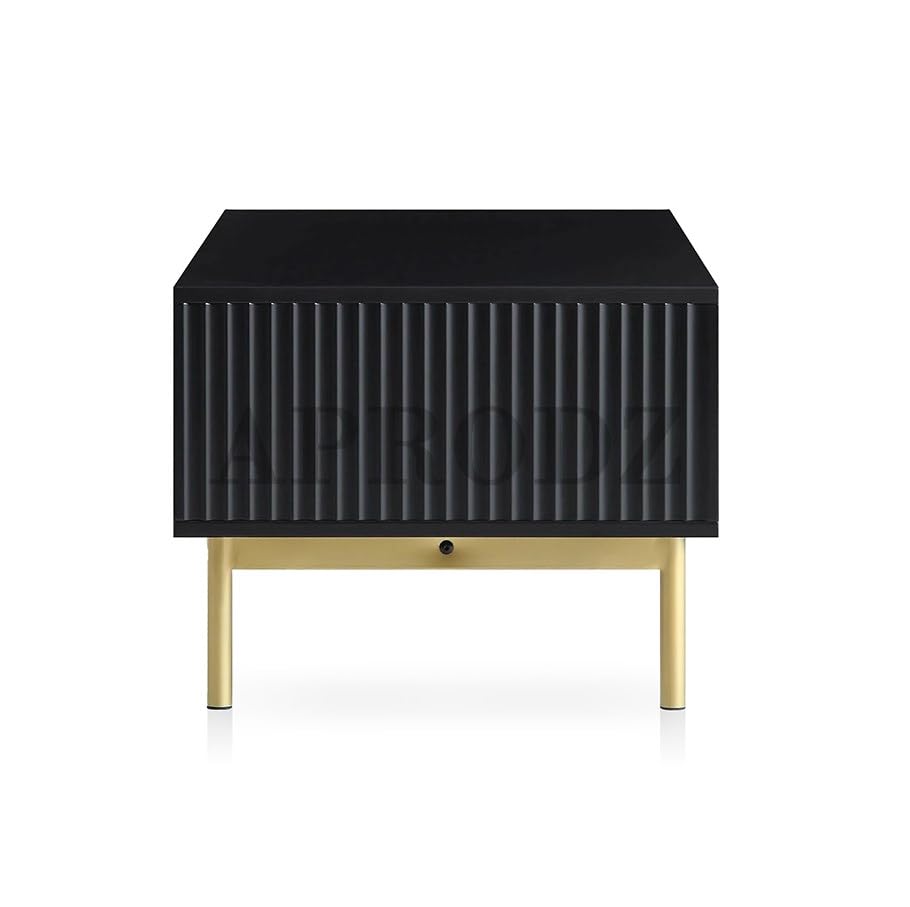 Wooden Center Table for Living Room | Rectangular Design with Shelf & Drawer | Solid Sheesham Wood & Iron Coffee Table (Black & Golden) | Sofa Teapoy Table