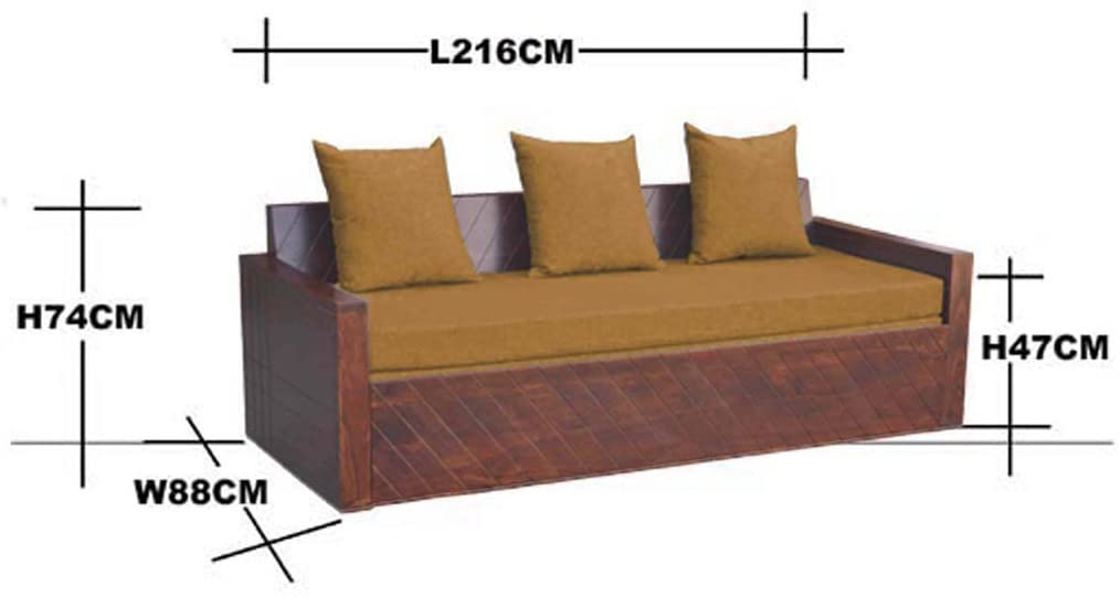 APRODZ Compak Solid Sheesham Wood Sofa Cum Bed (Rosewood - Ochre Yellow Fabric + Brown)