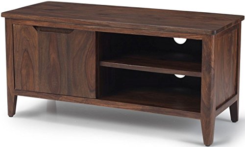 solid Wood Bruno TV Unit with 1 Door & Shelf Storage Entertainment Unit Center Console TV Table for Living Room Furniture (Brown)