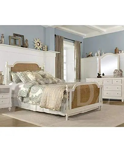 Mango Wood Cane Bed (Solid Wood - White)