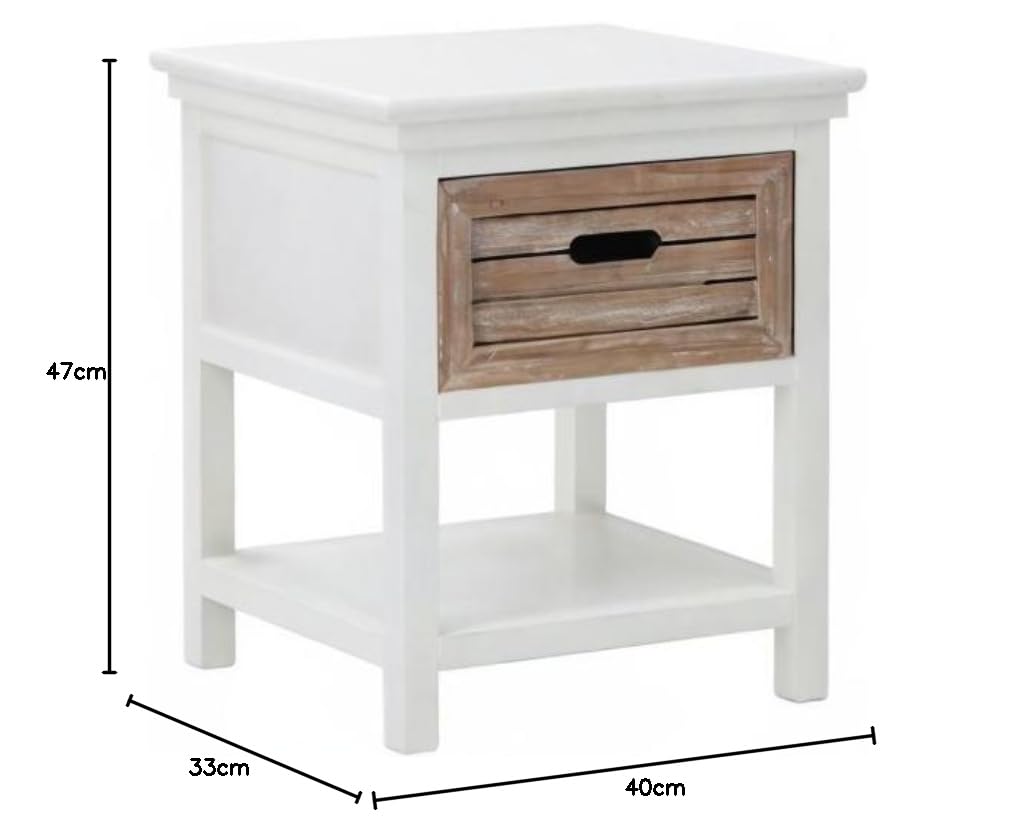 Mango Wood Bulolo One Drawer Selves Bedside Storage Table for Bedroom | White Finish