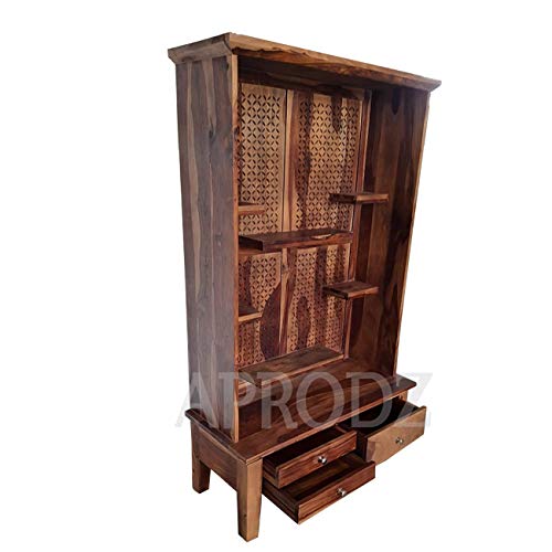 Sheesham Wood Temple with 3 Drawer for Pooja Room | Temple for Home | Pooja Mandir (Rosewood - Natural)