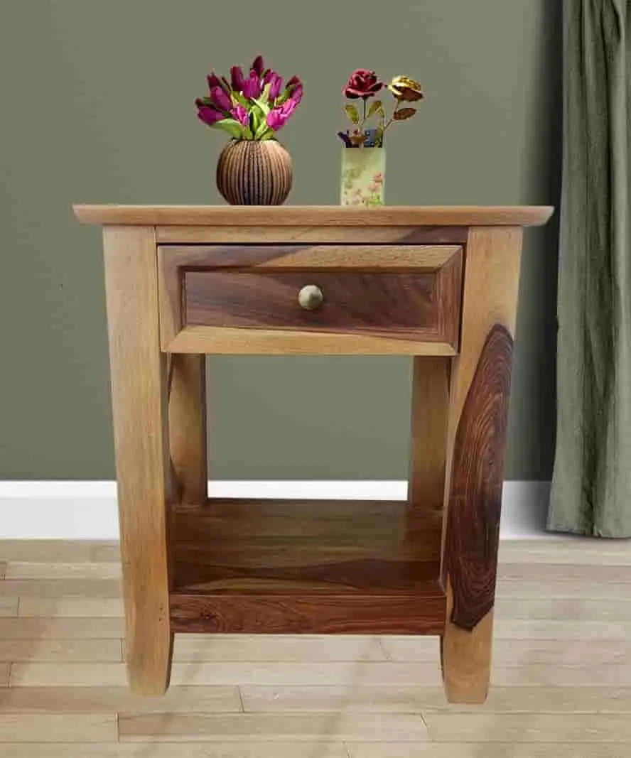 Solid Sheesham Wood Bedside Storage Table for Bedroom | Honey Finish
