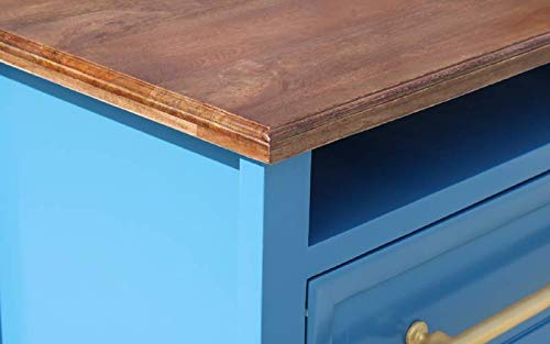 Mango Wood Storage Cabinet Marceio Chest of 6 Drawers Furniture for Living Room | Medium Blue Finish